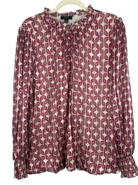 Haver London Geometric Chain Link Metallic Ruffled Neck  Striped 1X Blouse